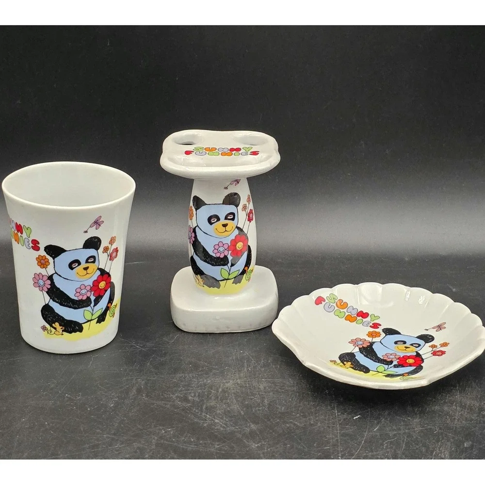 Sunny‎ Funnies – Vintage Three (3) Piece Porcelain Bathroom Set  Rare Find